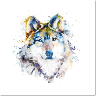 Wolf Face Watercolor Portrait Posters and Art